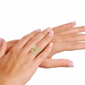 Rachel Glauber Butterfly Ring Women 14K Gold Plated Black Cubic Zirconia Gold‎ 8